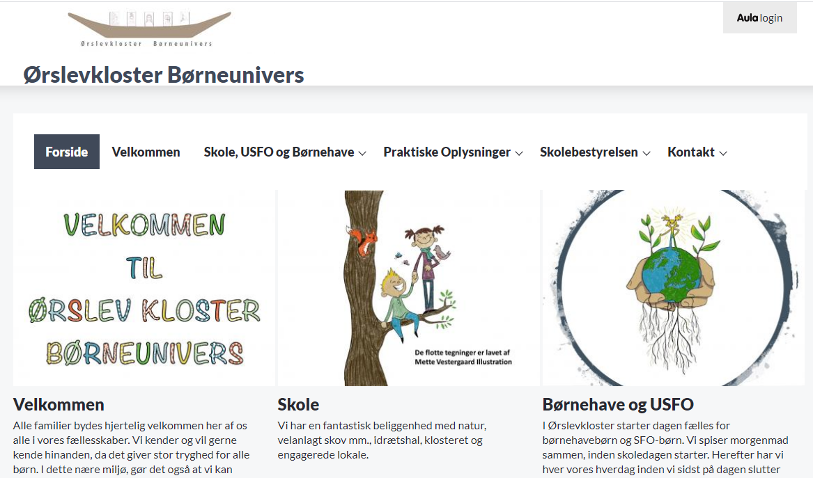 Forside på Ørslevkloster Skoles hjemmeside