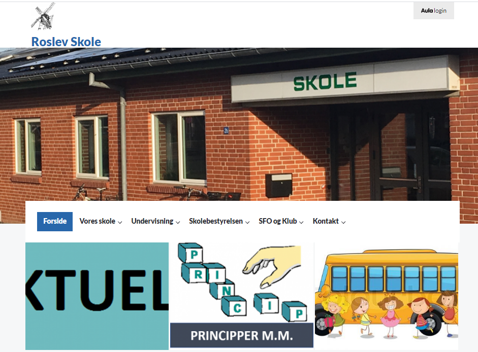 Forside på Roslev Skoles hjemmeside